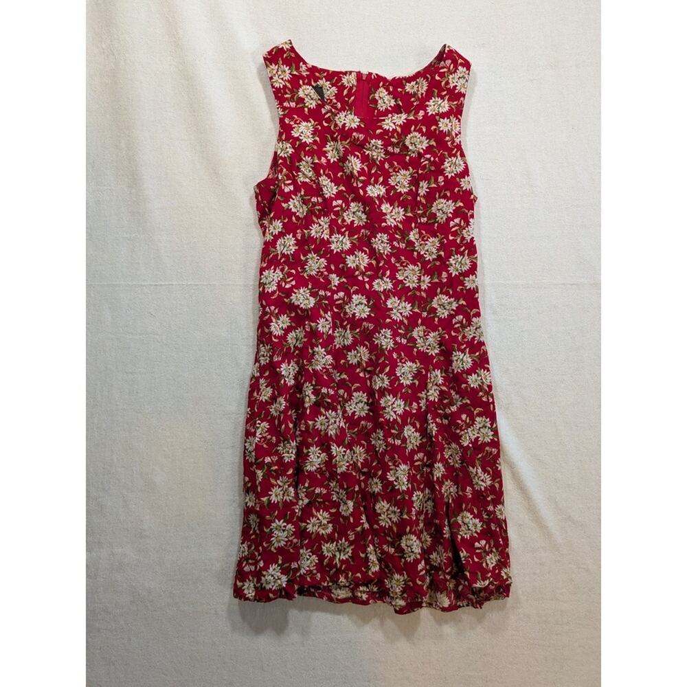 vintage by choice red daisy dress size 7 100% rayon lace up back